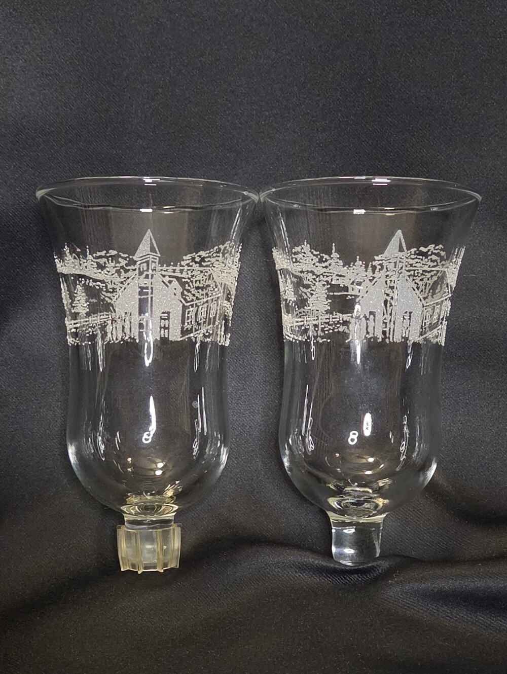 2 VTG Home Interiors  Etched Glass Church In The Wildwood Votive Cups Sconce Peg